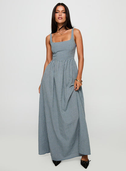Cartmel Check Maxi Dress Navy Princess Polly