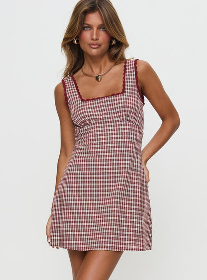 Dasha Mini Dress Red Check Princess Polly