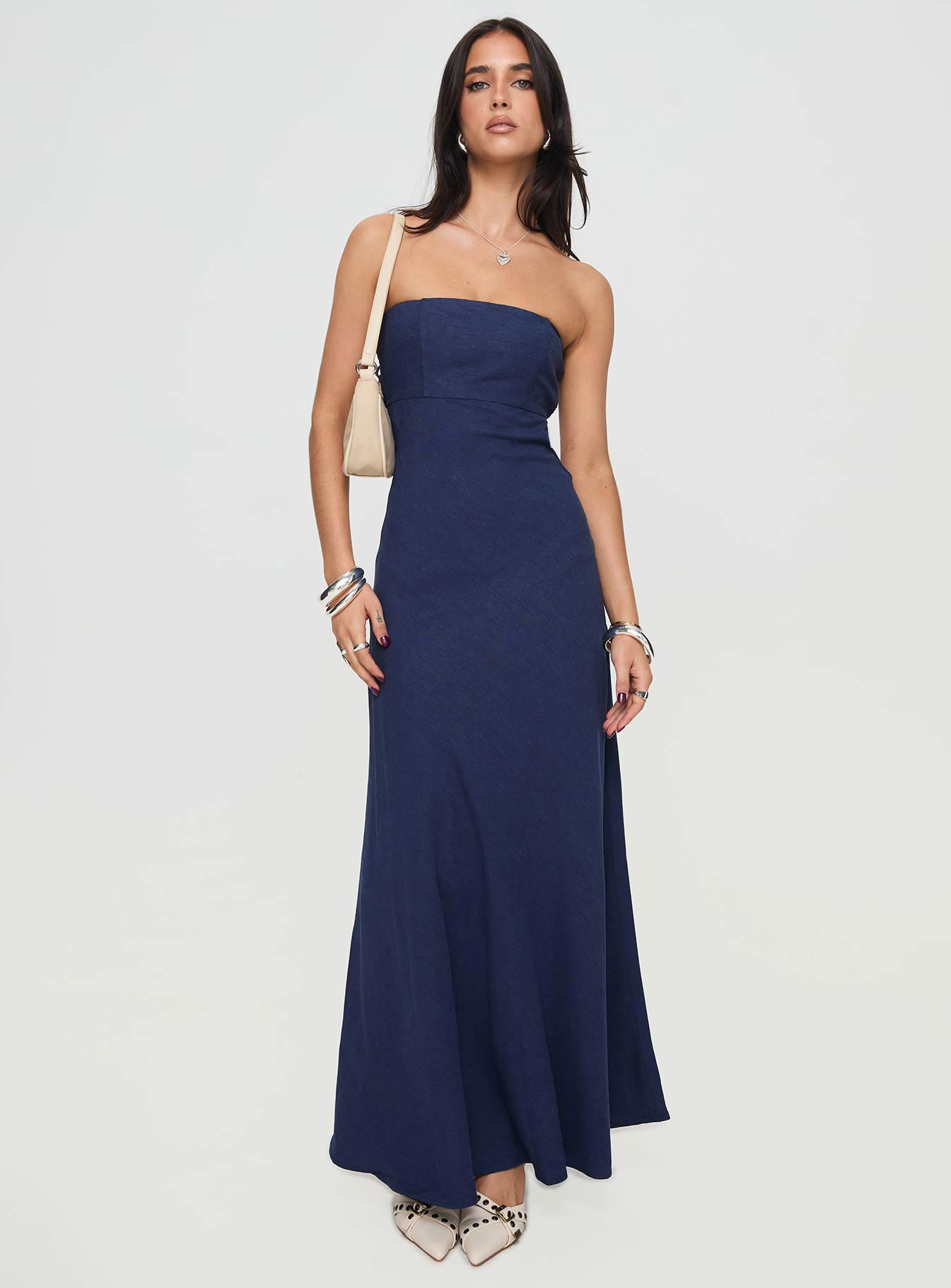 Yahir Strapless Maxi Dress Navy Princess Polly