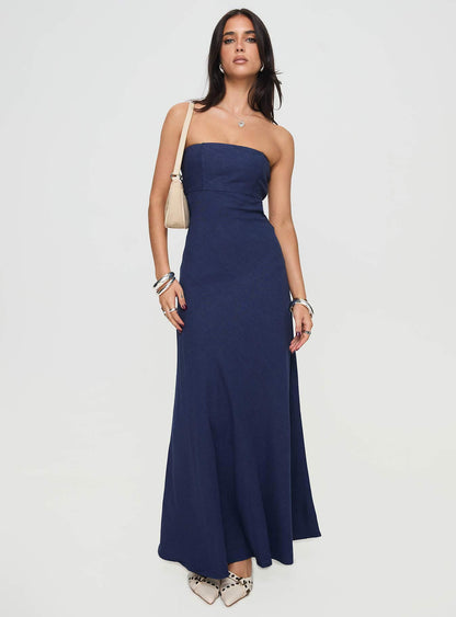 Yahir Strapless Maxi Dress Navy Princess Polly