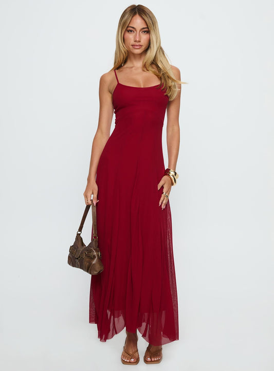 Janeira Pleat Maxi Dress Red Princess Polly