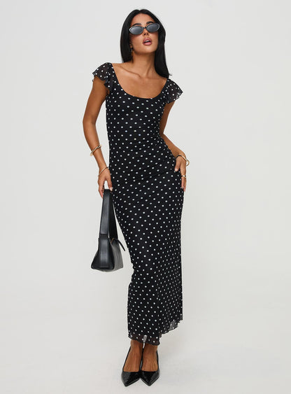 Sandberg Maxi Dress Black Polka Dot Princess Polly