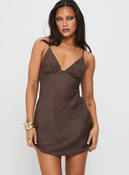 Makaia Balconette Mini Dress Brown Princess Polly