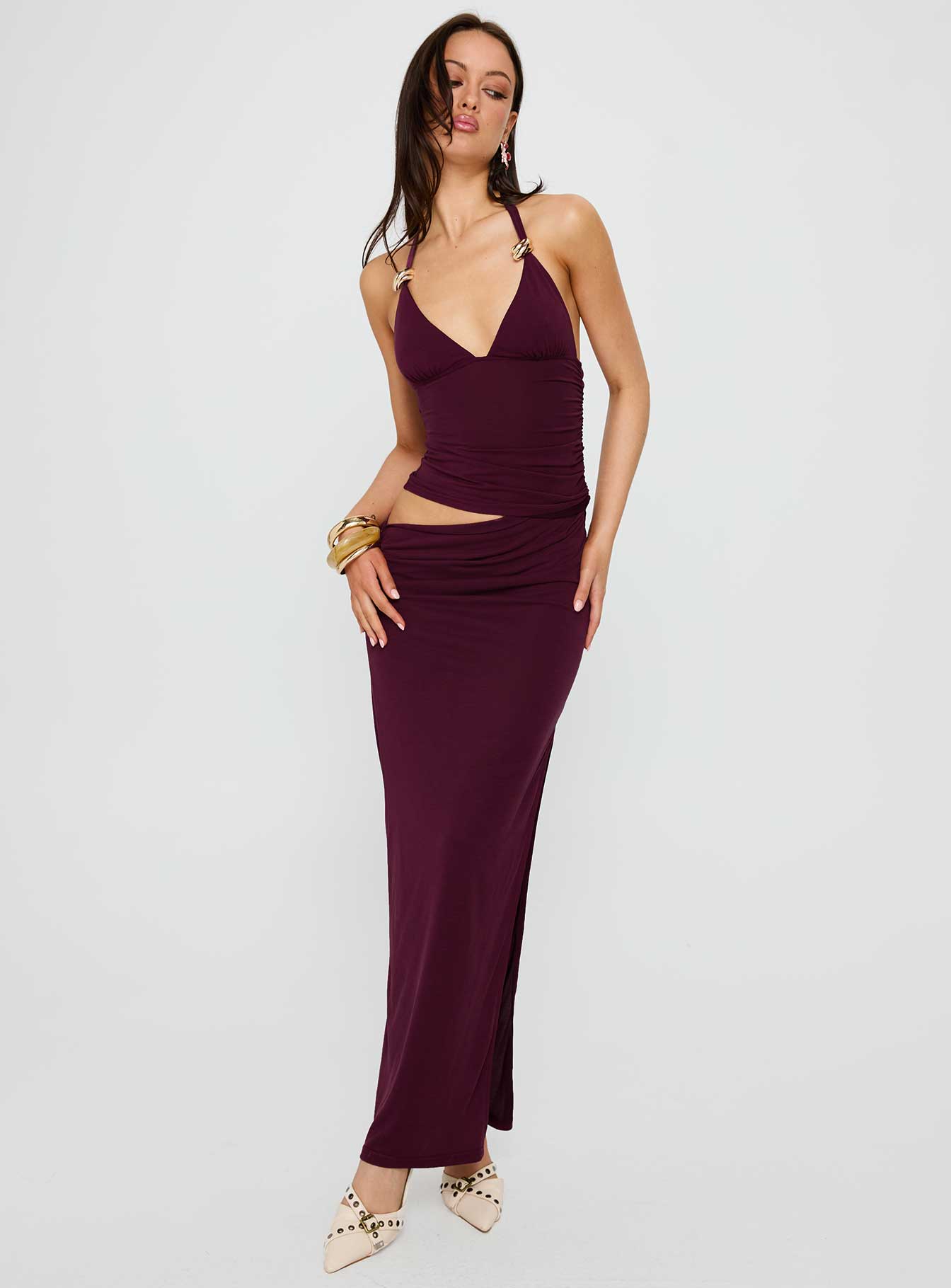 Imeraldia Hardware Halter Maxi Dress Currant Princess Polly
