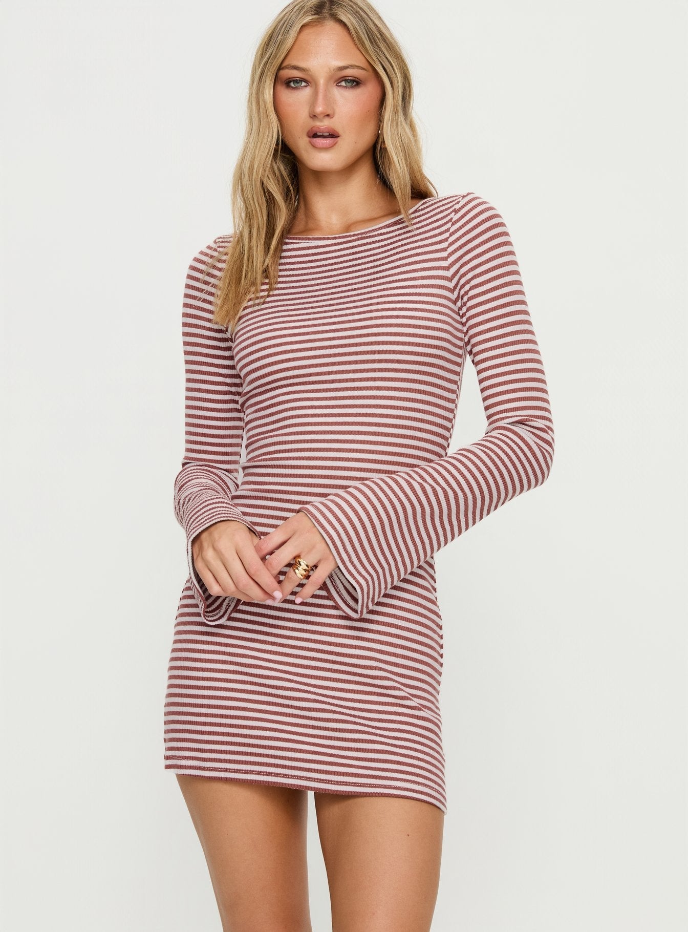 Bryanna Long Sleeve Mini Dress Cherry Stripe Princess Polly