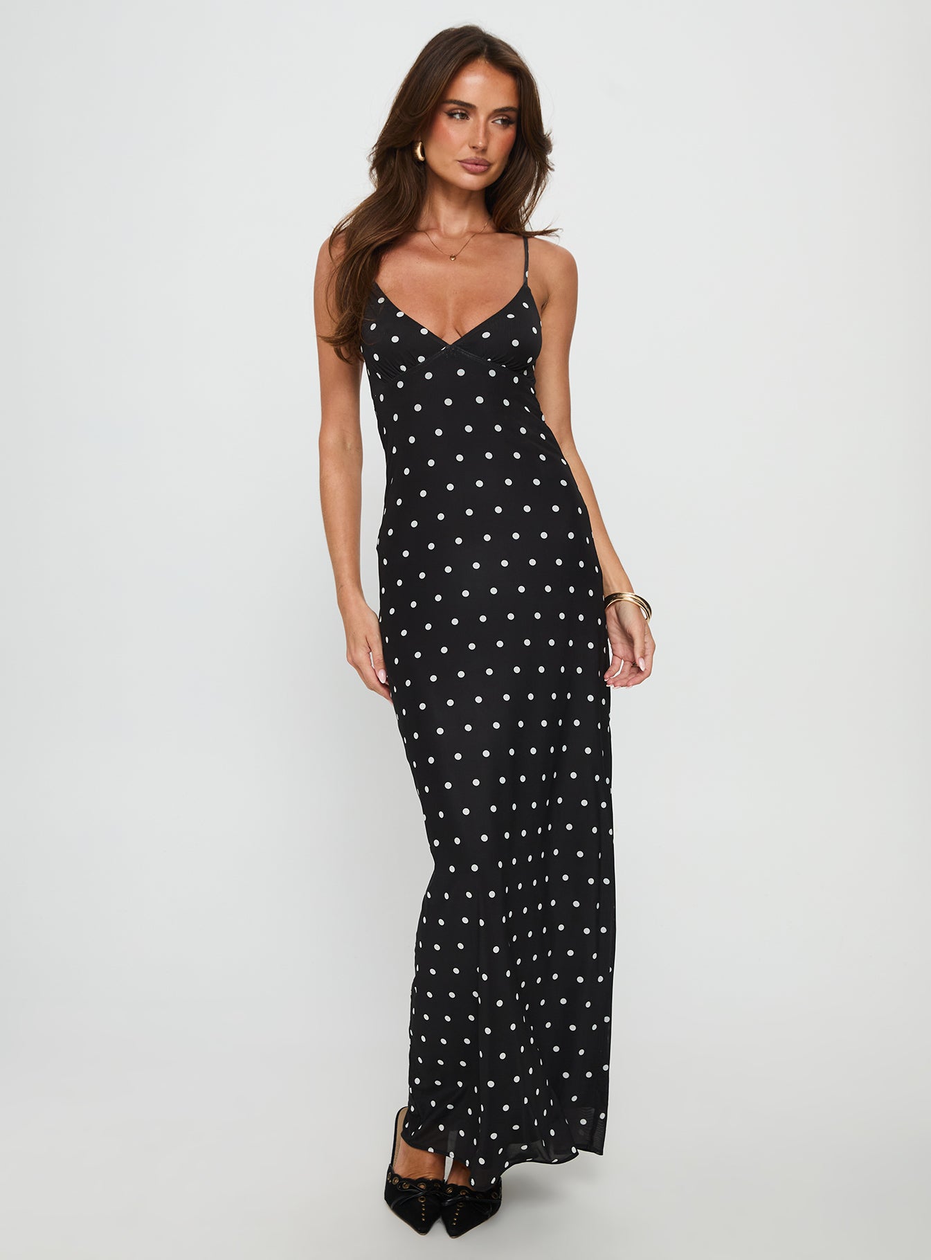 Glass Half Full Mesh Maxi Dress Black Polka Princess Polly