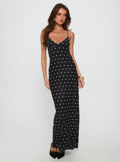 Glass Half Full Mesh Maxi Dress Black Polka Princess Polly