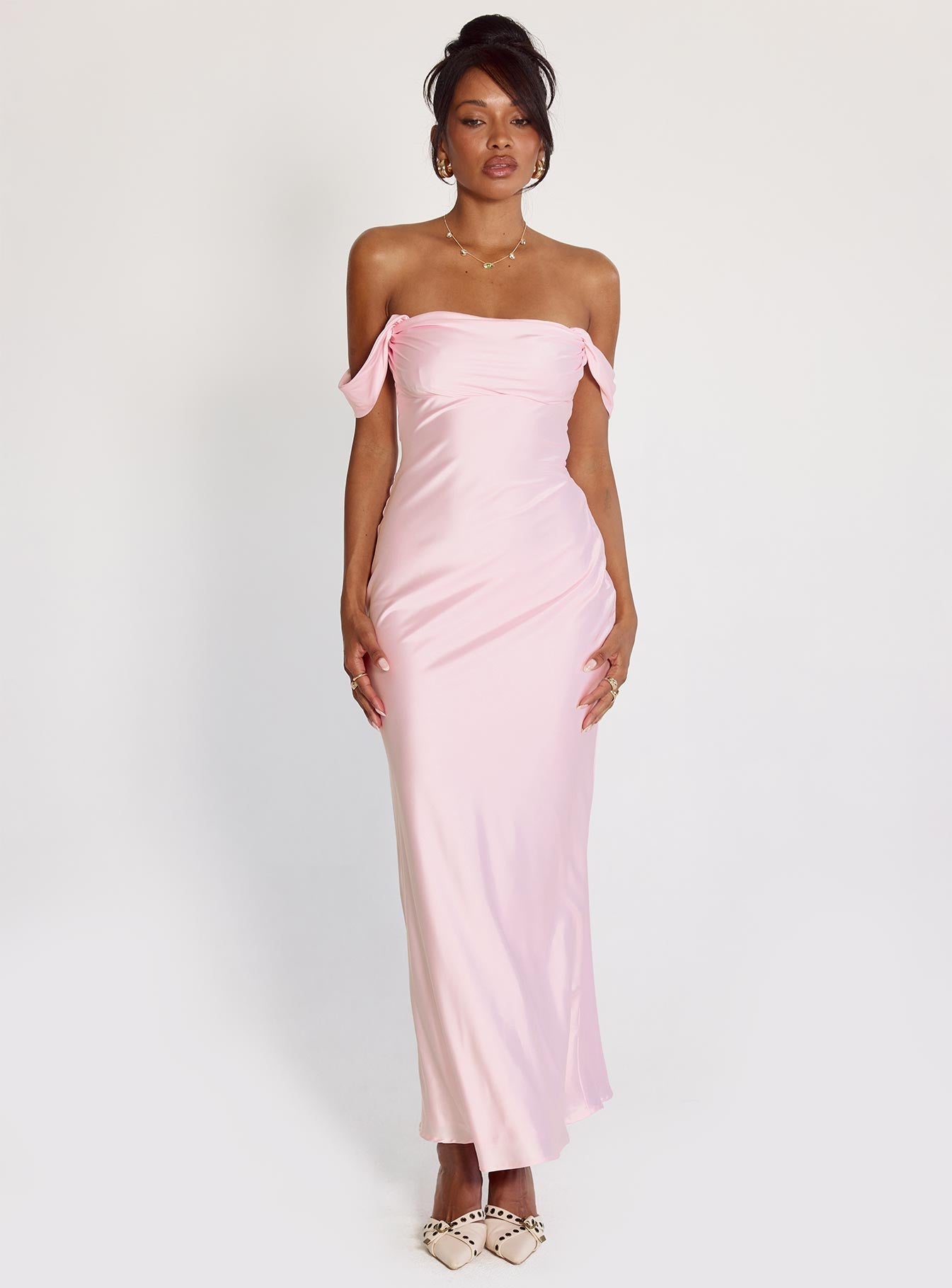 Azura Off The Shoulder Maxi Dress Pink Princess Polly