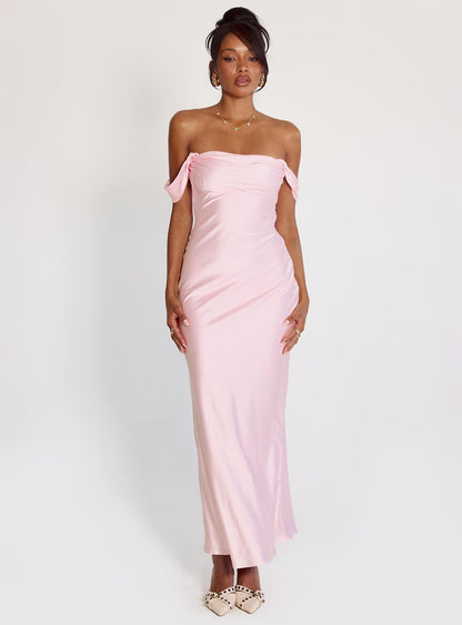 Azura Off The Shoulder Maxi Dress Pink Princess Polly