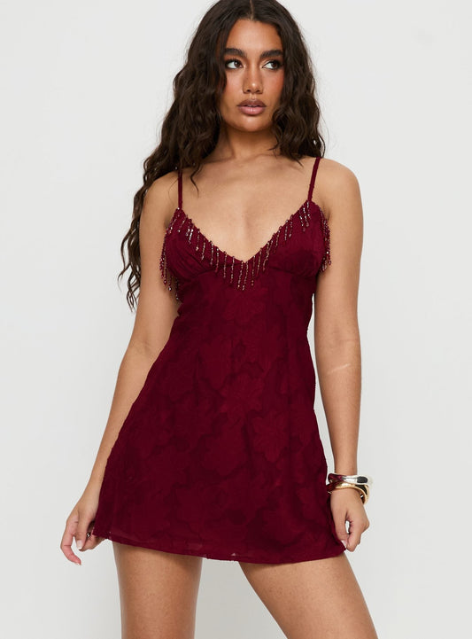 Tanisha Drop Neckline Mini Dress Red Princess Polly