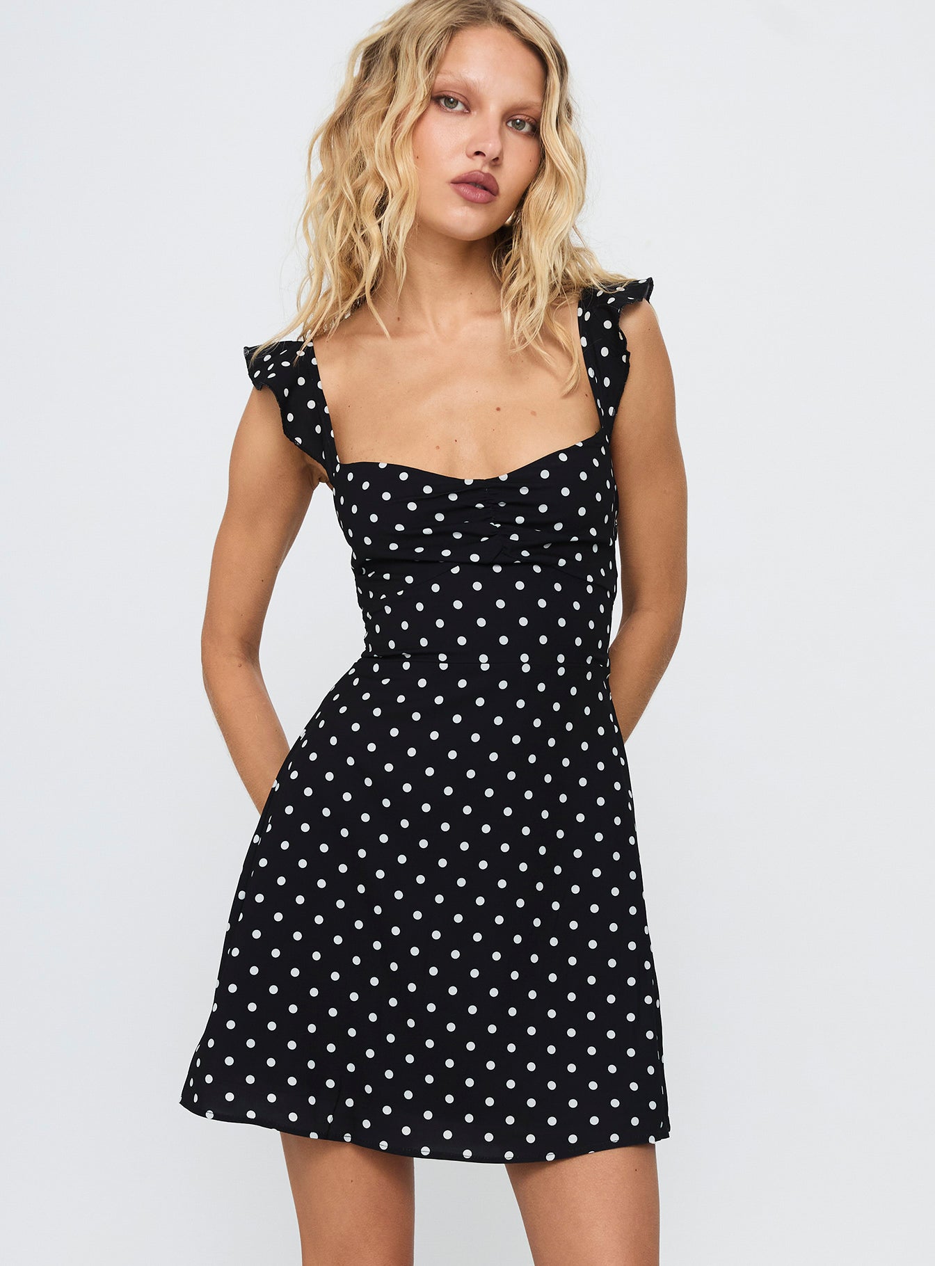 Landon Mini Dress Black / Polka Dot Princess Polly