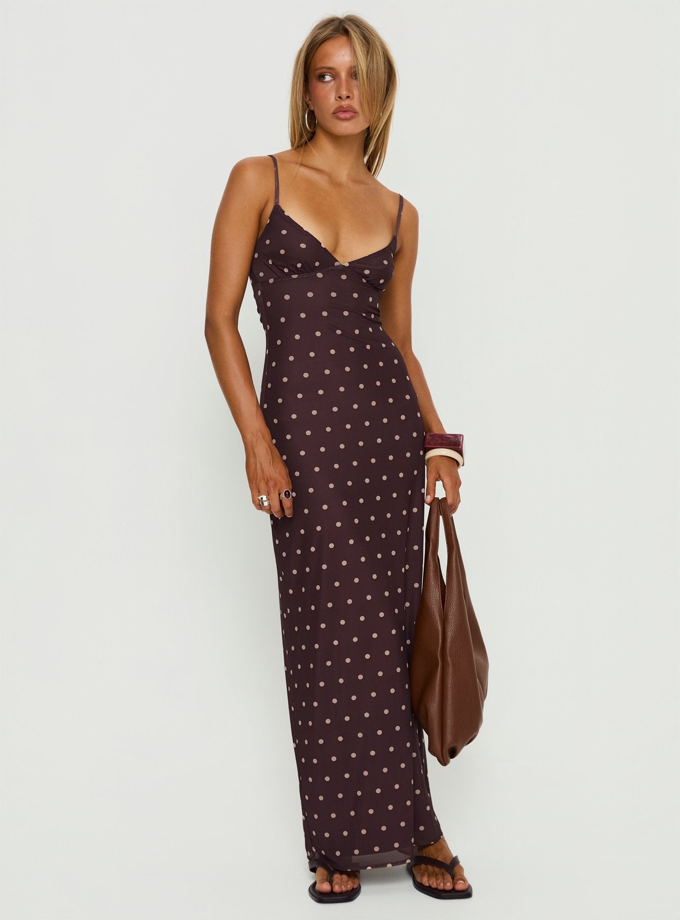 Glass Half Full Mesh Maxi Dress Plum / Pink Polka Dot Princess Polly