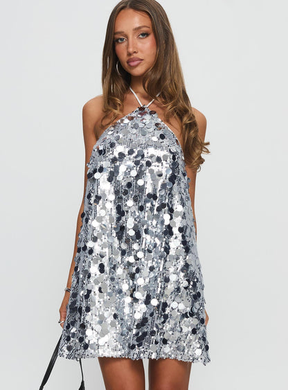 Fluorescents Halter Mini Dress Silver Princess Polly