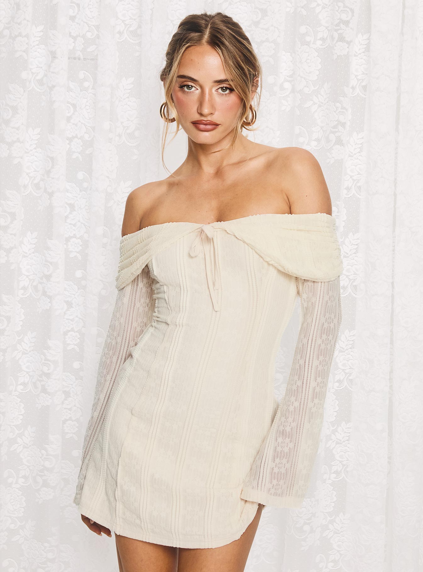 Colettie Long Sleeve Mini Dress Cream Princess Polly