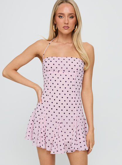 Delamere Mini Dress Pink / Black Polka Princess Polly