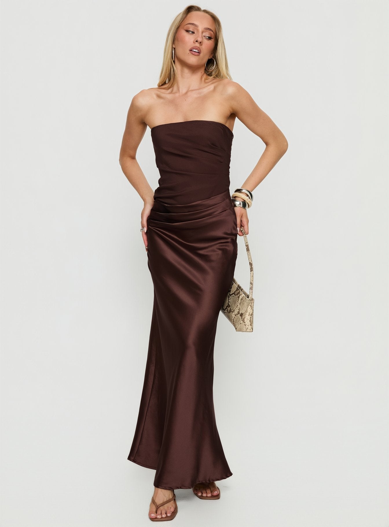 Lulita Strapless Maxi Dress Brown Princess Polly