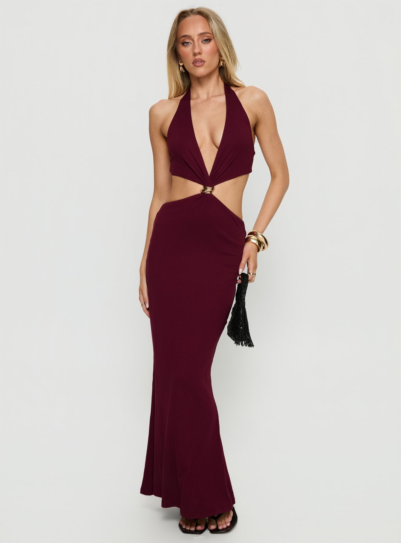 Idella Halter Cut Out Maxi Dress Plum Princess Polly