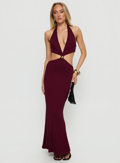 Idella Halter Cut Out Maxi Dress Plum Princess Polly