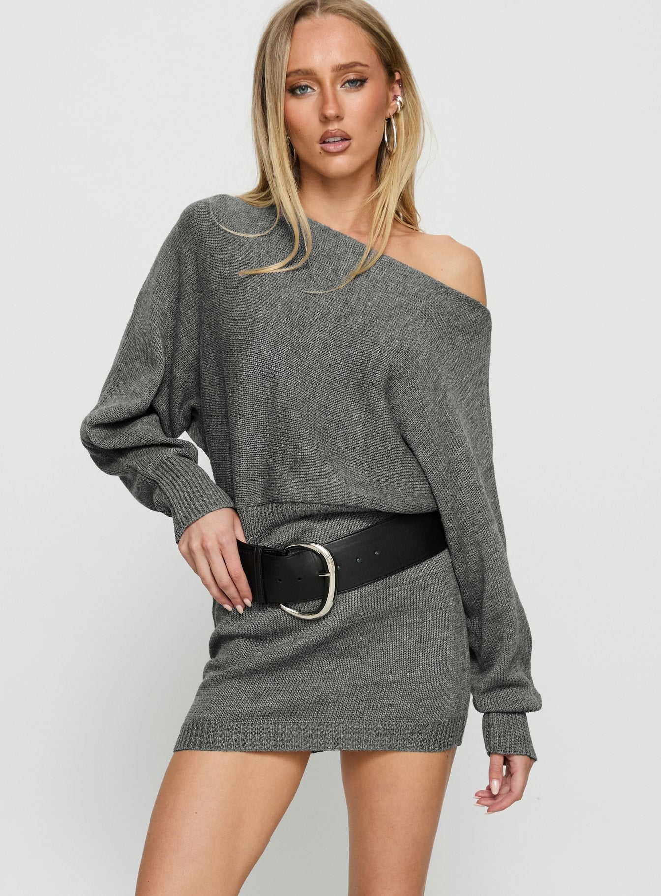 Bellamie Long Sleeve Mini Dress Grey Princess Polly