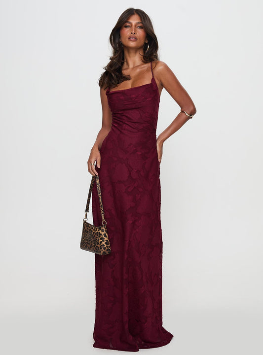 Celena Maxi Dress Burgundy Burnout Petite Princess Polly