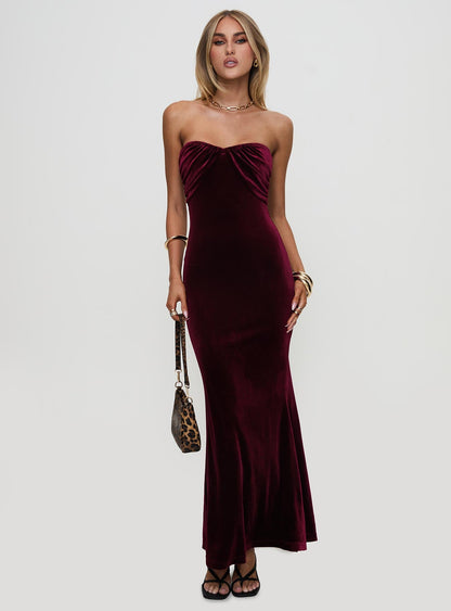 Irena Strapless Maxi Dress Burgundy Princess Polly