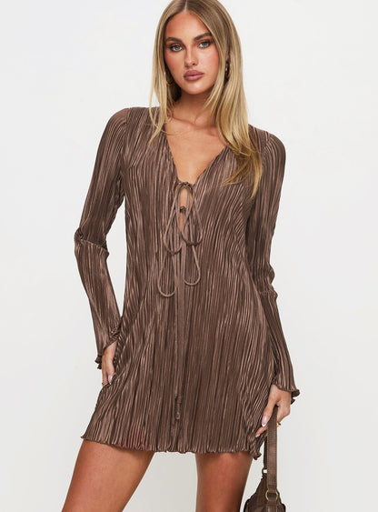 Malop Long Sleeve Mini Dress Chocolate Princess Polly