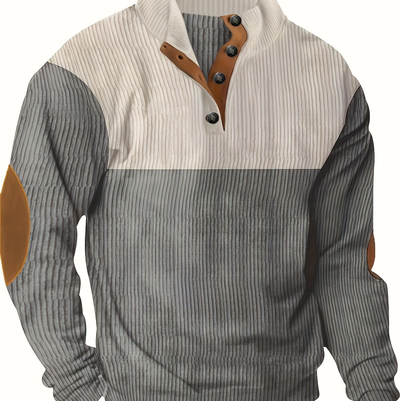 [1pc Casual Sport Shirt Embroidery] 1pc Men'S Casual Sport Shirt, Long Sleeve Crew Neck Knitwear with Embroidery Detail, Solid Color, Polyester Blend, Regular Fit - Fashion Colorblock Pullover Sweatshirt Beauty World Shop