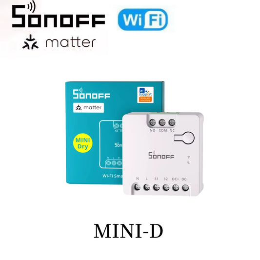 MINI-D MINI Dry Wi-Fi Matter Smart Switch Switch Dry Contact Relay DC Low Power Motor for Garage Door Boiler via Ewelink