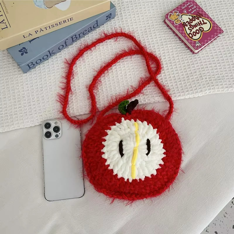 Christmas Tree Crochet Shoulder Bag Textured Casual Crossbody Bags for Kids Women Handmade Knitted Purse Holiday Gift Cute Bag