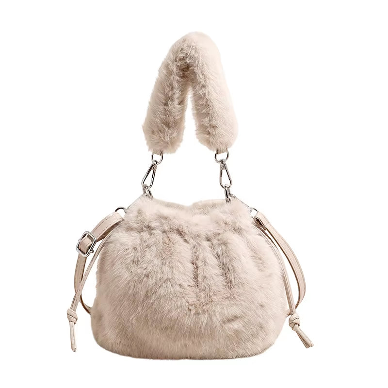 New Trendy Fluffy Commuter Simple Crossbody Bags for Women Fashion Shoulder Handle Storage Bag Texture and Versatile Bucket Bag