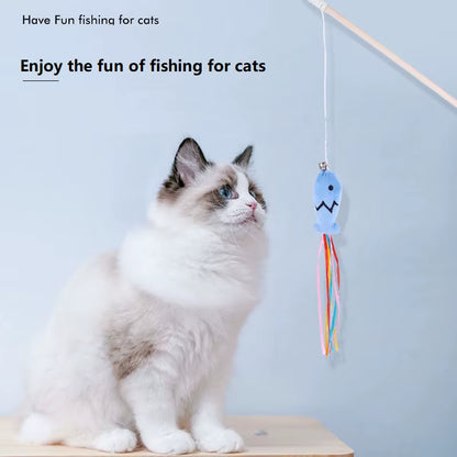 Fashion Cat Wand Toy Natural Woodenteaser Wand for Cat Interactive Elastic String Cat Stick Pole Toy for Indoor