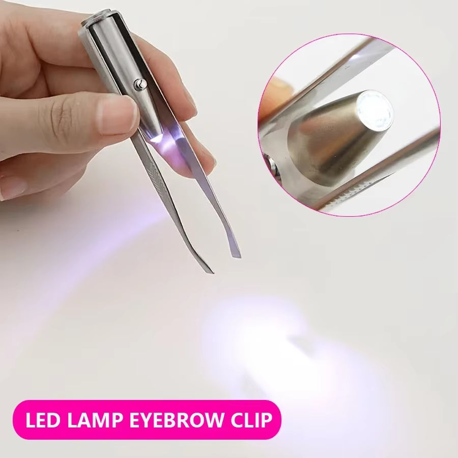 1/3/5Pcs LED Eyebrow Tweezer Oblique Tip Stainless Steel Trimming Clip Eye Hair Removal Prune False Eyelash Clamp Makeup Tool