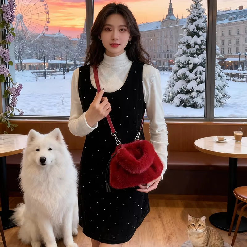 New Trendy Fluffy Commuter Simple Crossbody Bags for Women Fashion Shoulder Handle Storage Bag Texture and Versatile Bucket Bag