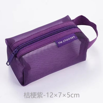Mini Clear Nylon Mesh Cosmetic Bags Cute Women Small Lipstick Makeup Bags Pouch Data Line Key Earphone Organizer Case