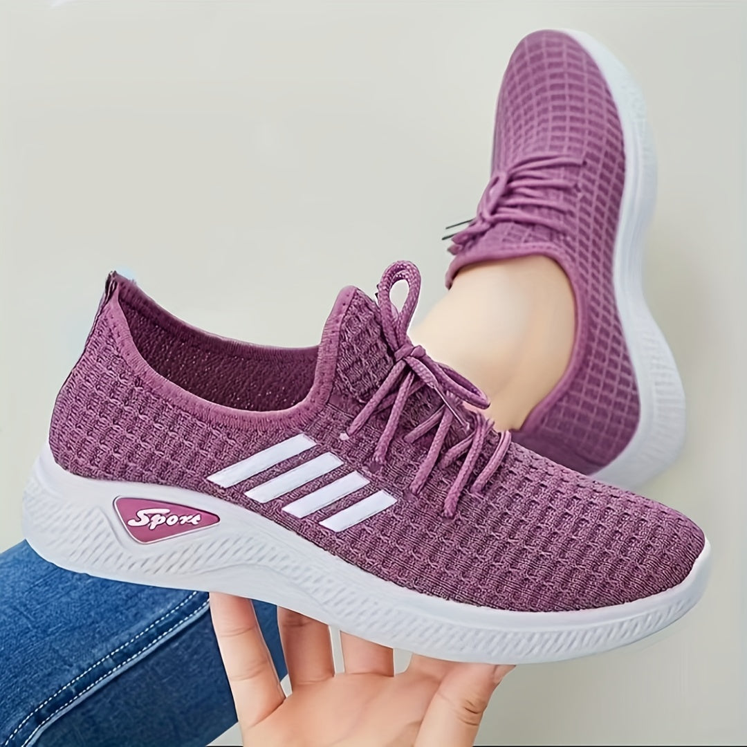 Women's Breathable Knit Sneakers, Casual Lace Up Outdoor Shoes, Comfortable Low Top Sport Shoes