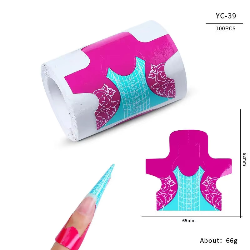 100Pcs Nails Art UV Gel Tips Extension Builder Form Acrylic French Printed Nail Tip Extension Stencil Stickers for Manicure Tool