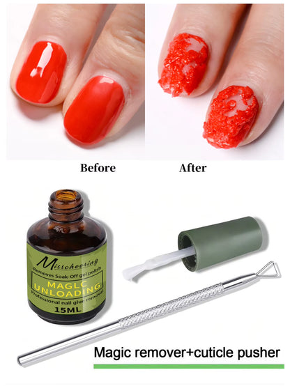 2Pcs/Set Nail Magic Remover with Remover Tool Quickly & Easily Remove Gel Nail Polish and Poly Nail Gel without Harming Nails