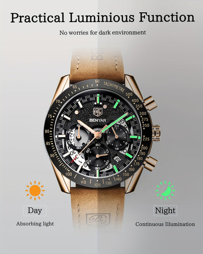 BENYAR Watches For Men Analog Quartz Chronograph Luminous Big Face Mens Watches Business Work Sport Casual Fashion Designer Dress Men'S Wrist Watches Elegant Gift For Men Beauty World Shop