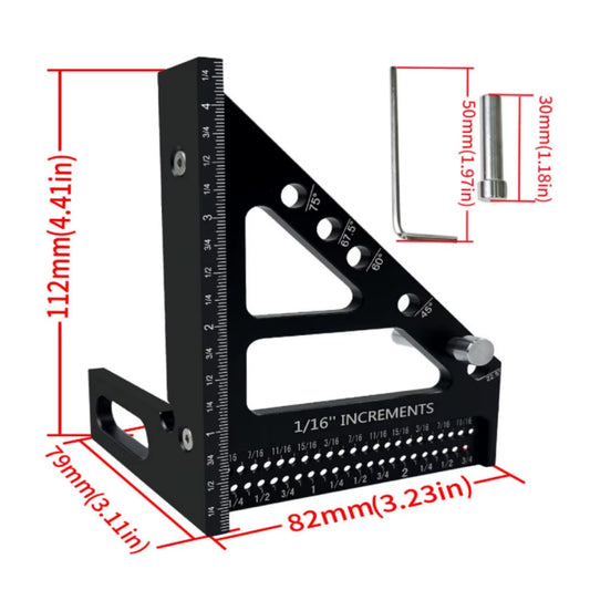 Aluminum Alloy Square Protractor 3D Multi Angle Woodworking Angler Scriber Triangular Ruler High Precision Layout Measuring Tool