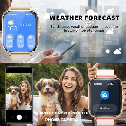1.83'' Full Touch Screen Smart Watch |, Message Alerts, Call Answering, Sports Pedometer, Health Monitoring, Compatible with iPhone/Android, Alloy Body, Silicone Strap, DESERTCAT - Ideal Gift for and Birthdays Beauty Fashion