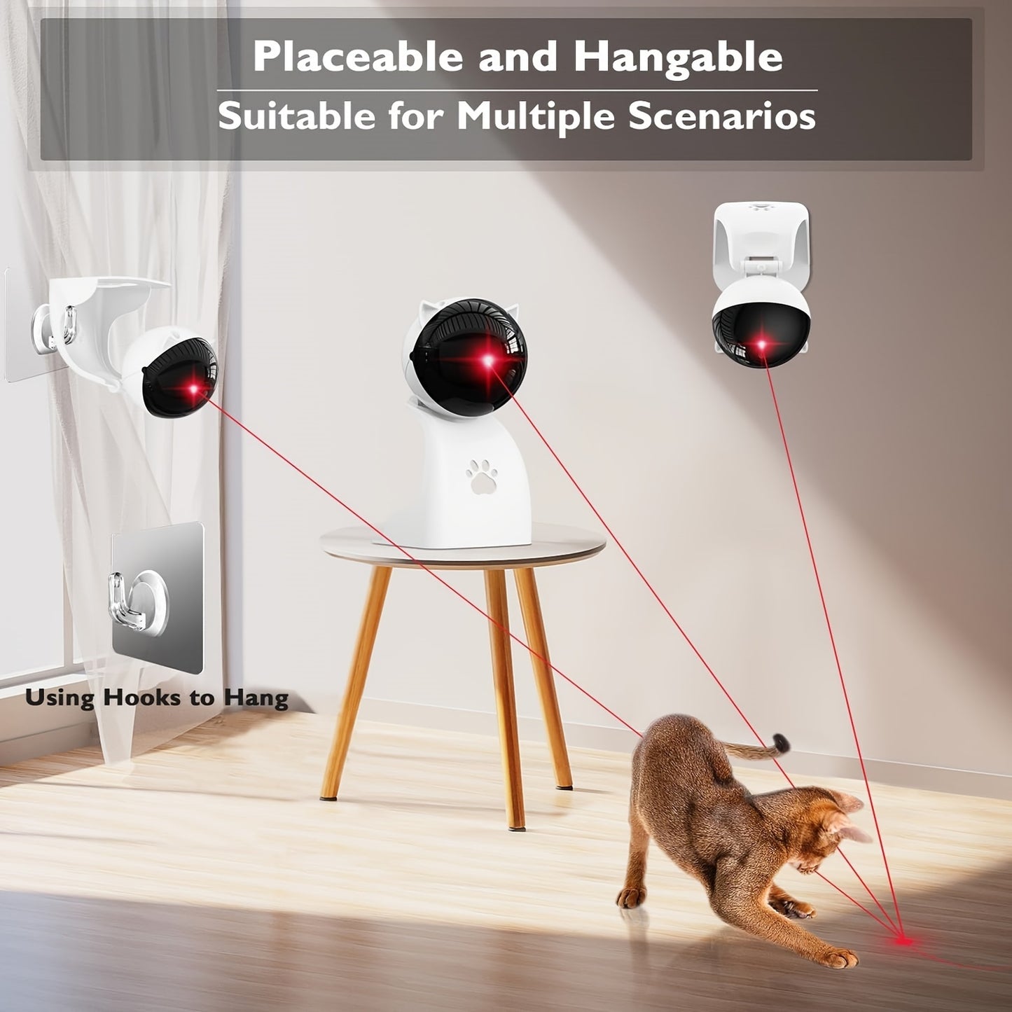 Interactive Laser Pointer Cat Toys For Indoor Cats, Automatic Cat Laser Toys For Bored Indoor Adult Cats/Kittens/Dogs, USB Rechargeable, 3 Sport Modes, Can Be Hung Or Placed, Suitable For Holiday Gifts, Christmas Gifts. Beauty World Shop