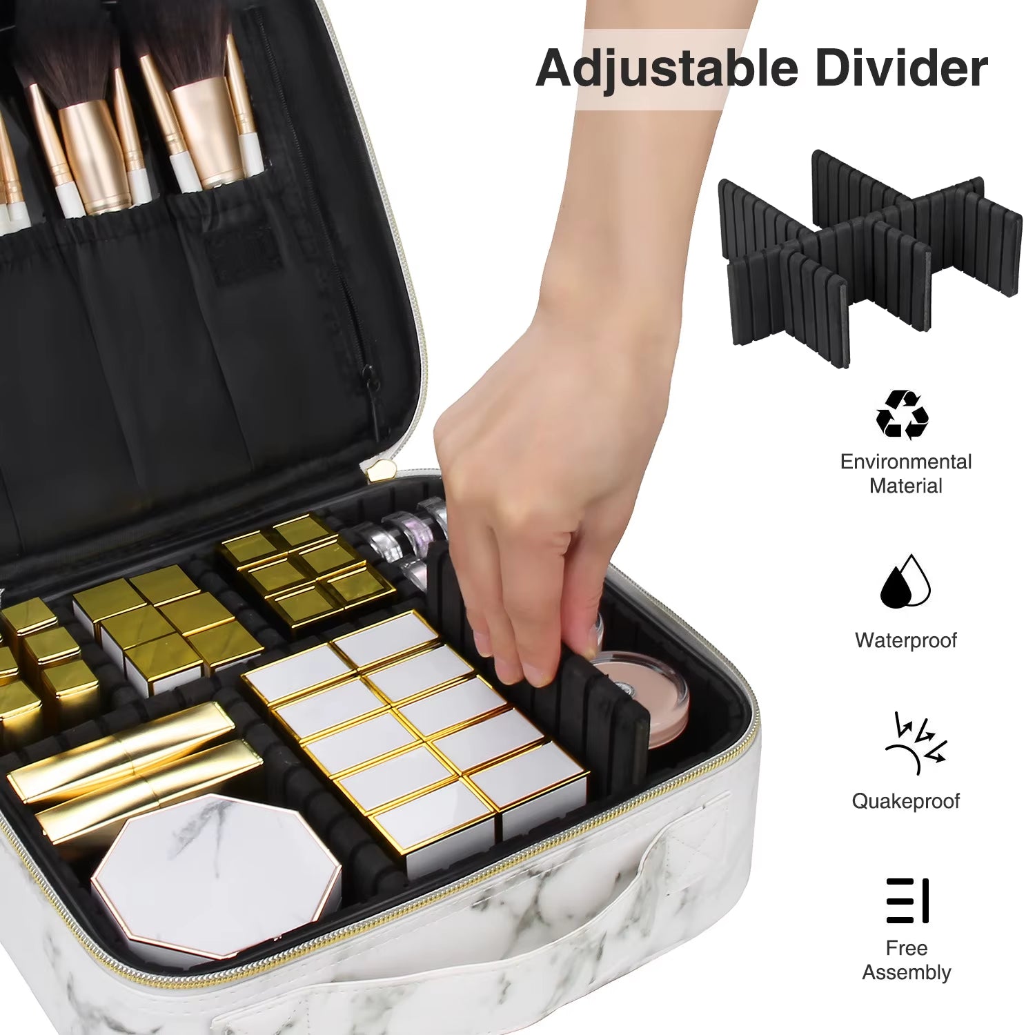 PU Makeup Bag Marble Pattern Portable Large Capacity Makeup Storage Bag Multi Functional Travel Makeup Toolbox