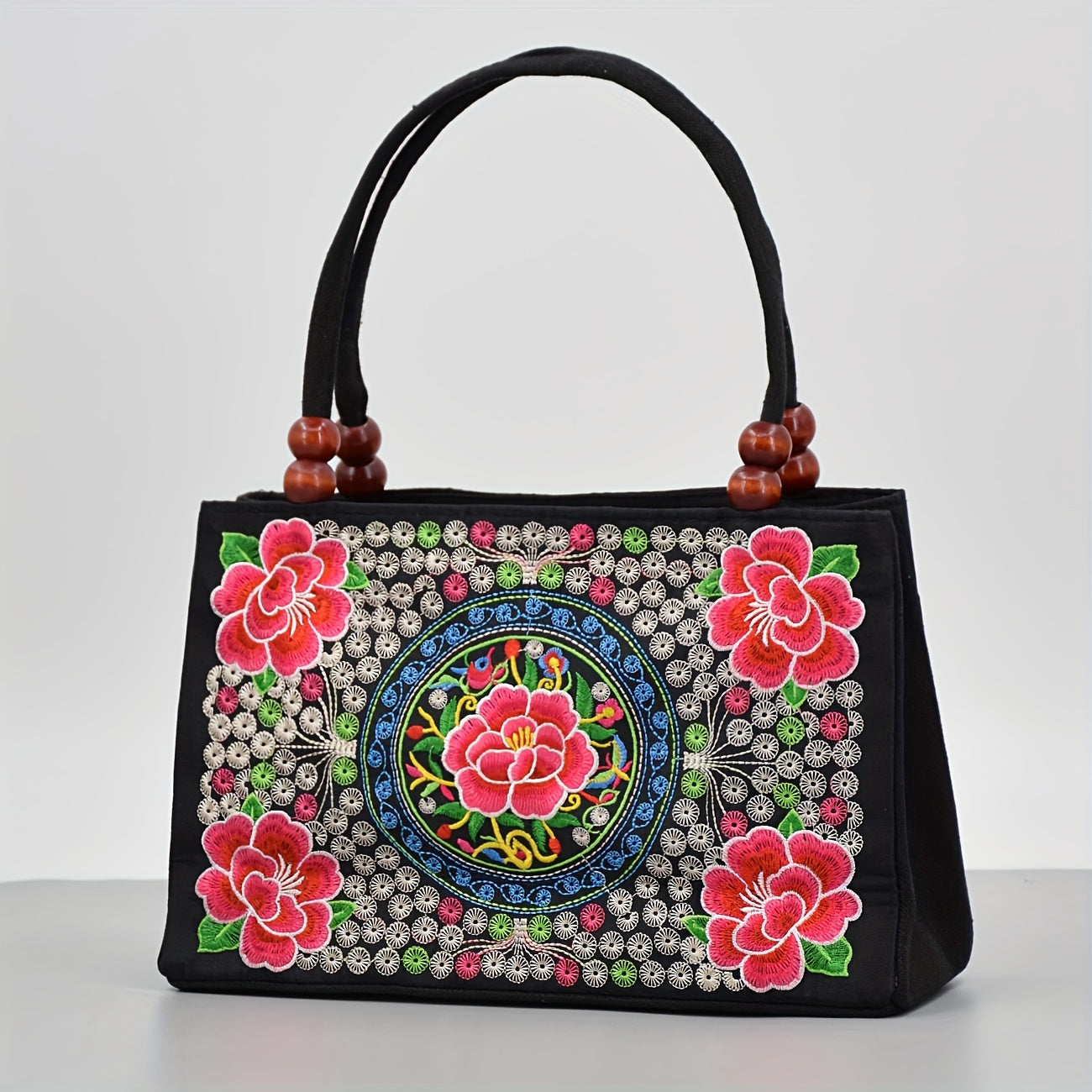 Embroidered Handbag, Double Zipper Bag, Women's Printed Handbag Beauty Fashion