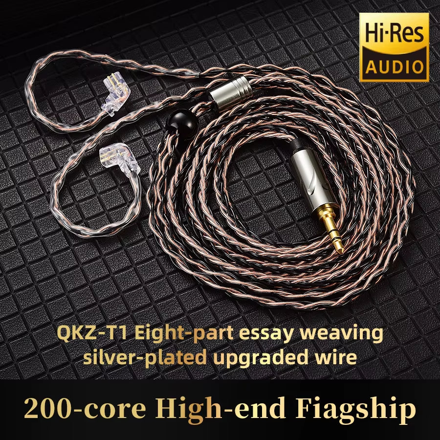 QKZ T1 Earphone Cable QDC Type Copper Silver-Plated Upgrade Cable 3.5Mm Wired Headphones for KZ ZSN PRO ZS10 Pro EDX TRN CCA