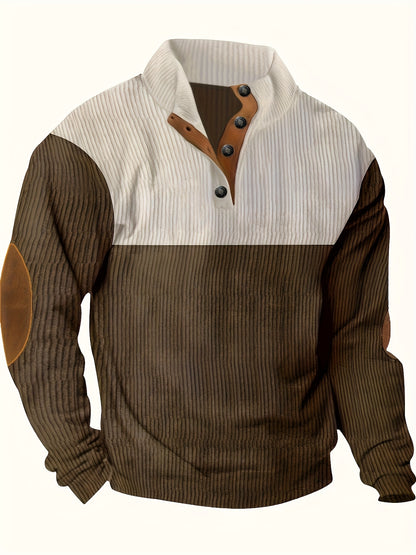 [1pc Casual Sport Shirt Embroidery] 1pc Men'S Casual Sport Shirt, Long Sleeve Crew Neck Knitwear with Embroidery Detail, Solid Color, Polyester Blend, Regular Fit - Fashion Colorblock Pullover Sweatshirt Beauty World Shop