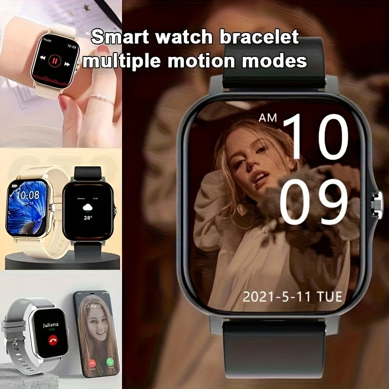 Smart Watch with Wireless Calling, Music Playback & Voice Assistant - Pink Silicone Strap, Dual Display, Remote Photo Control, Wireless, Compatible with Android/iPhone, Unisex Sport Watch for Men & Women, Ideal Gift for Holid