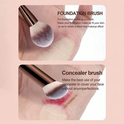 7Pcs Professional Makeup Brush Set, Includes: 4Pcs Dual-Ended Face Brushes, 1Pc Angled Brush, 1Pc Short Handle Foundation Brush,