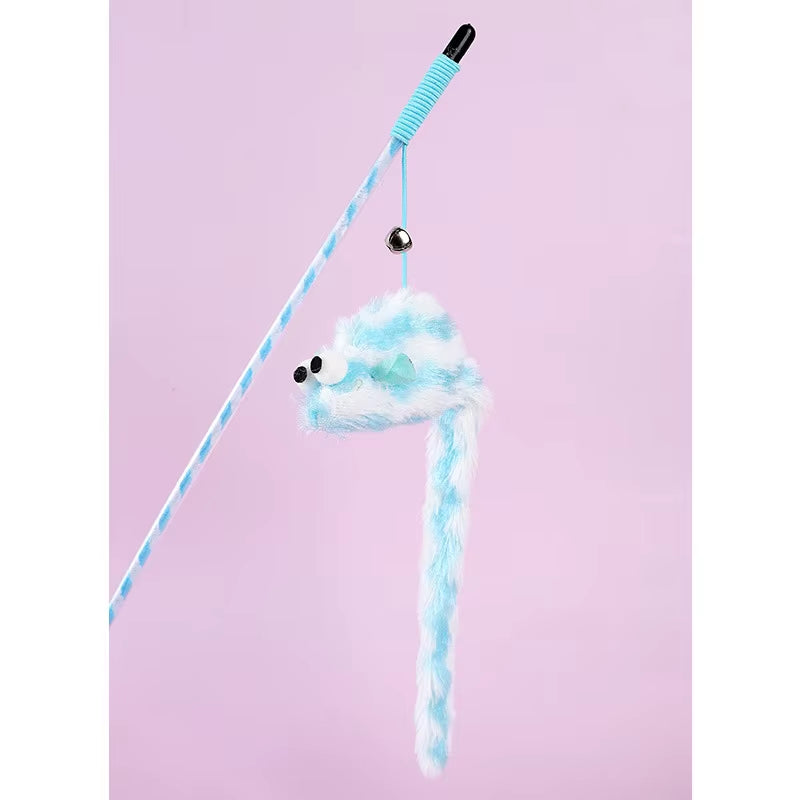 Cat Toys Funny Cat Stick Bouncy Rod Bell Bait Cat Toy Plush Longtail Mouse Stripe Funny Cat Stick Pet Supplies Cat Accessories