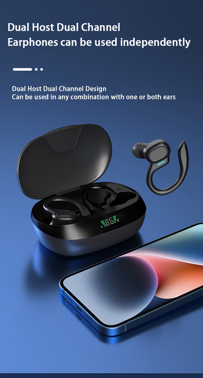 Wireless Earbuds, Open Ear 5.4 Headphones With Ear Hooks, Built-in Mic LED Display 24H Playtime Charging Case, For Running Fitness, Sport Over Earphones, Black