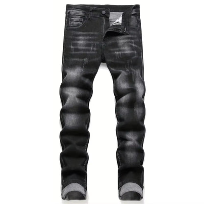 Men'S Stretchy Denim Jeans for Men Simple Slim Casual Straight Fashion Classic Pants Cargo Denim Jeans Solid Streetwear Trousers